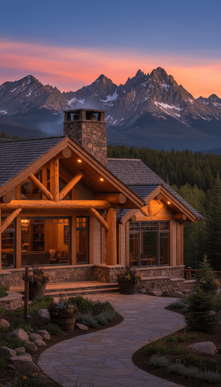 Bearview Lodge exterior with mountain backdrop